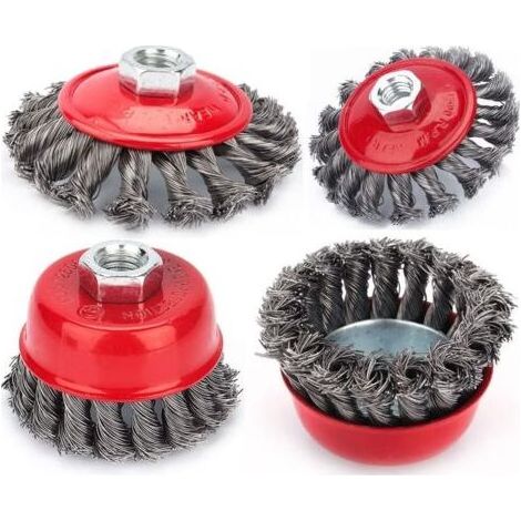 Brosse de nettoyage métallique, 4pcs brosse à treillis métallique M14 torsadé 75 mm pour meuleuse d'angle brosse coupe, dérouillage corrosion détournant la peinture (1/5)
