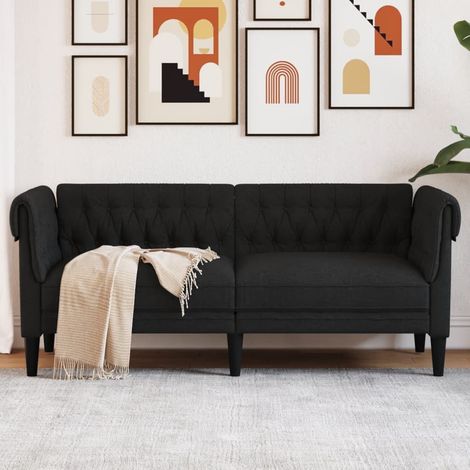 Sofá Chesterfield de 2 plazas tela negro vidaXL (1/6)
