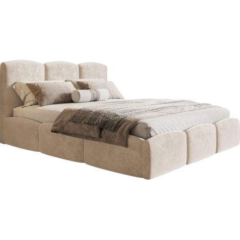 Emporius Lit Double 160x200 Roma Slim - lit double avec Rangement, tissu velvet (Beige - Amor Velvet 4304) (1/5)
