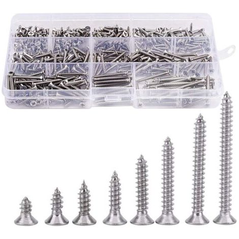 BUNTHAUS 400pcs Vis tte fraise en Acier Inoxydable Vis Tte Plat Cruciformes Vis Bois (1/5)
