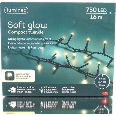 Lumineo LED Lichterkette Soft Glow Compact Twinkle grün 16 Meter 750 Lichter - warmweiß (1/5)