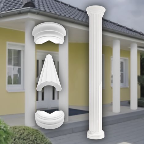 PRESTIGE DECOR Säulen & Halbsäulen 225cm LC103 Dekosäule Kunstharzputz weiß, glatt oder kanneliert: Halbrund, Komplettset 3