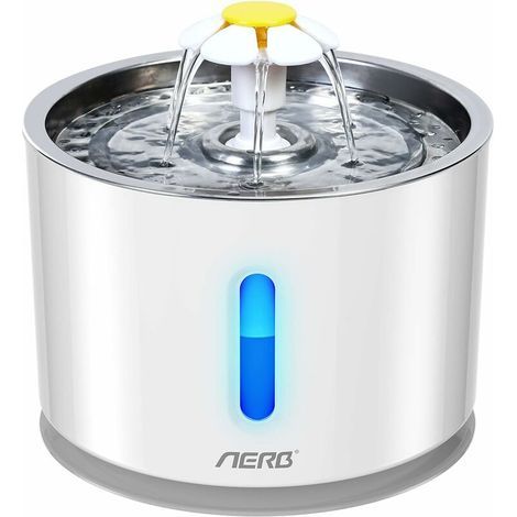 Fontaine à eau pour chat et petit chien – Distributeur silencieux 2,4L en acier inoxydable – Filtration triple avec charbon actif – Veilleuse LED (1/4)