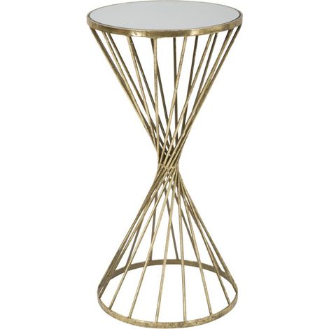 Tavolinetto Hypnos in ferro dorato e specchio Ø 35 x H 70 cm