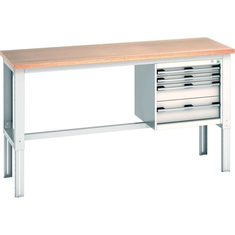 Bott Werkbank cubio 4 Schubladen Multiplexplatte 2000 x 750 x 740-1140 mm RAL 7035