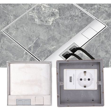 Prise de sol encastrée et dissimulée, en acier inoxydable imitation marbre, prise USB plate à deux trous conforme à la norme européenne, 250 V (1/5)