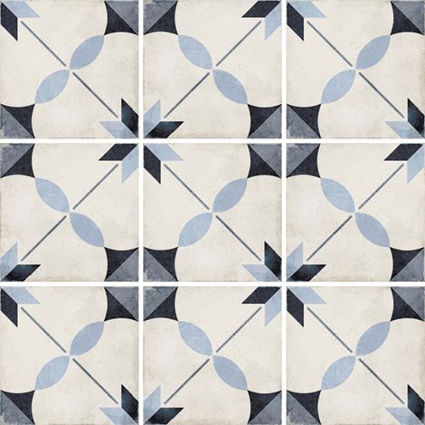 Carrelage en grès cérame 20x20 cm – Style Art Nouveau – Couleur bleu – Finition mate – Résistant à l'humidité et à l'usure – Equipe