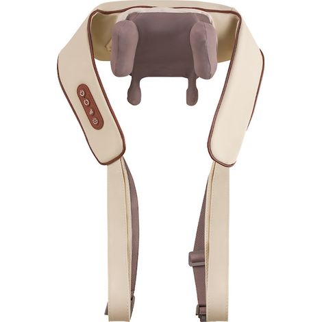 Massaggiatore cervicale con rulli in silicone riscaldati che simulano il massaggio manuale, porta Type-C, batteria da 2000 mAh, colore beige. (1/5)