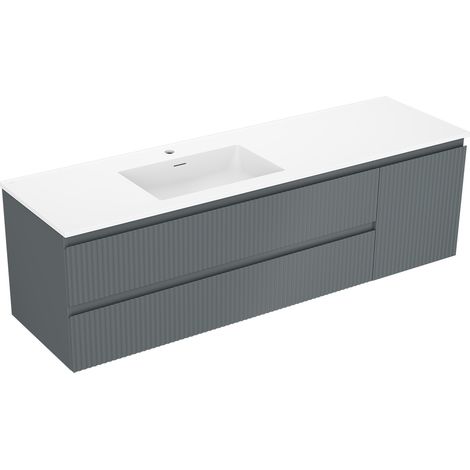 Mexen Rivel Badezimmerschrank 160 cm mit Waschbecken Otis links, 2S, 1D, gerillt, graphit/weiß matt - 91A23-16047-3-BBFFF66-W18