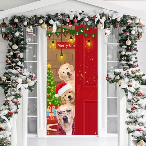 Bannière de porte - Joyeux Noël - Décoration suspendue - Tissu lavable - 90 cm x 185 cm - Réutilisable (1/4)