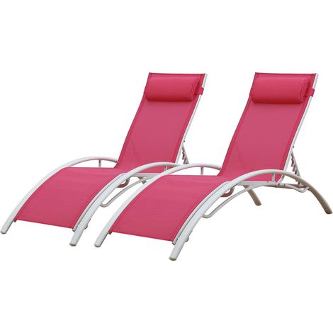 2er Set Liegestühlen GALAPAGOS aus rosa Textilene - weißes Aluminium