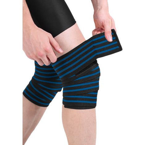 Kit de 2 bandages de genou pour haltérophilie - Bandages élastiques de compression pour squats et fitness - 170 cm - Bleu foncé (1/5)