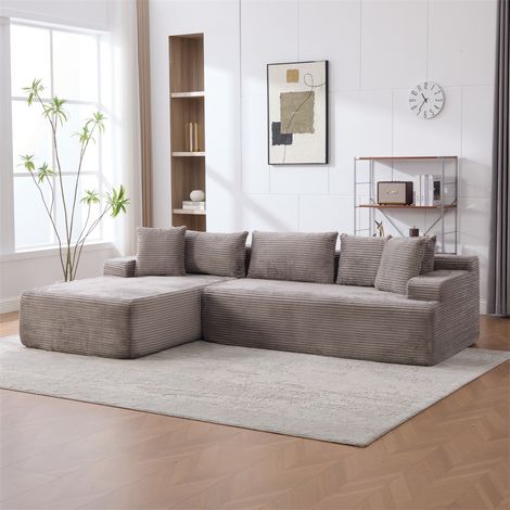 Canapé d'angle modulable - 272x174x74,5cm - Canapé de compression 4 places en chenille mousse haute résilience 30D - Gris (1/5)