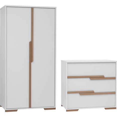 Commode 3 tiroirs et Armoire Pinio Snap Blanc et bois (1/5)
