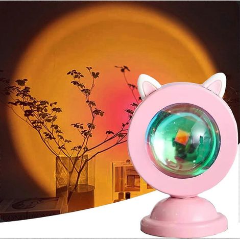 Lampe coucher de soleil romantique, lampe coucher de soleil oreilles de chat roses, veilleuse projecteur rechargeable USB (1/5)
