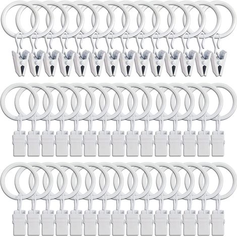 45 Piezas Anillos de Cortina con Clips - Clips de Cortina Fuertes Blancos Ganchos para Soporte de Barra de Tensión Ganchos Decorativos para Cortinas con Orificios de Metal y Marcos de Ventanas