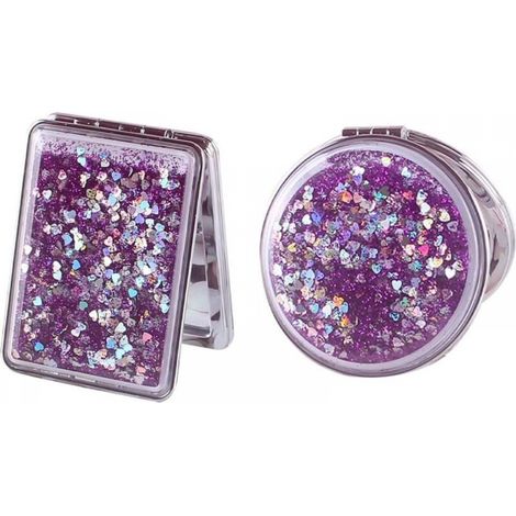 Lot de 2 petits miroirs pliants double face, miroirs grossissants, compacts et pailletés, portable, miroirs de maquillage de voyage, violets (1/5)