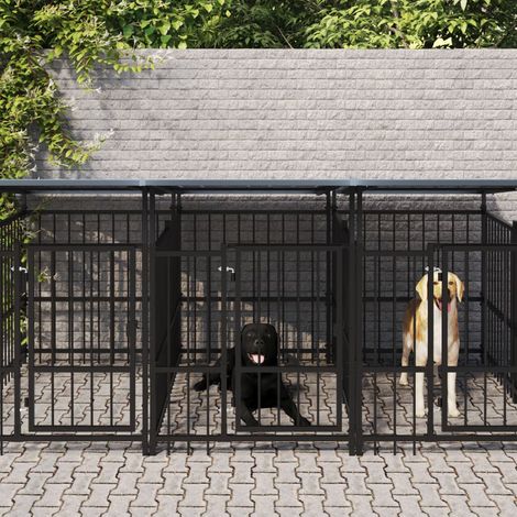 Chenil d'extérieur avec toit pour chiens Acier 15,02 m²