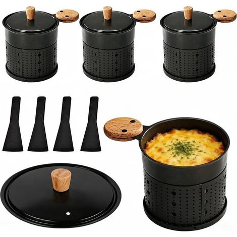 Lot de 4 Appareil Raclette Bougie à Revêtement Antiadhésif, Portable a Maison Outil de Grillade avec Spatule Inclues pour Fromage Fondu Chocolat Oeuf Frit