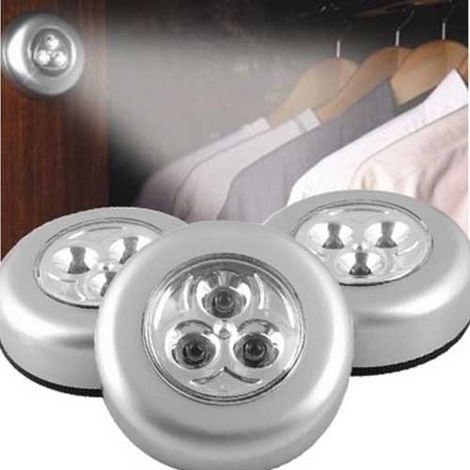 Lot 3 lampes/spots adhésifs Push - 3LED - Placard voiture tiroirs