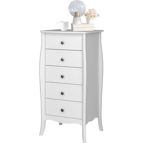Commode enfant 5 tiroirs en MDF easycare blanc – Dimensions : 80x40x90cm – Élégante avec pieds incurvés – Grand espace de rangement (1/2)