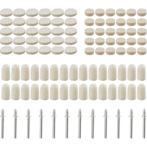 102 tampons de polissage en feutre de laine, Roue de polissage abrasif Pour accessoires - Outils rotatifs - Dimensions assorties 10/13/25 mm de diamètre (1/4)