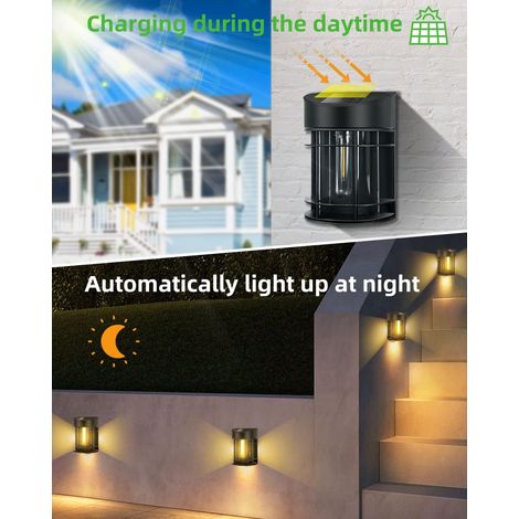 Lampe Solaire Exterieur Jardin, 2 Packs Lumiere Solaire Exterieur avec Étanche, Rétro LED Applique Solaire Exterieur Décoration pour Chemin, Terrasse, Patio, Clôture, Balcon [Blanc Chaud 3000K] (1/4)