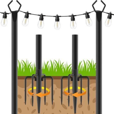 Poteau d'éclairage pour terrasse - 2 paquets de 3m pour l'extérieur Poteau d'éclairage en acier pour la décoration extérieure du jardin, de l'arrière-cour (Paquet de 2) [Classe énergétique G]