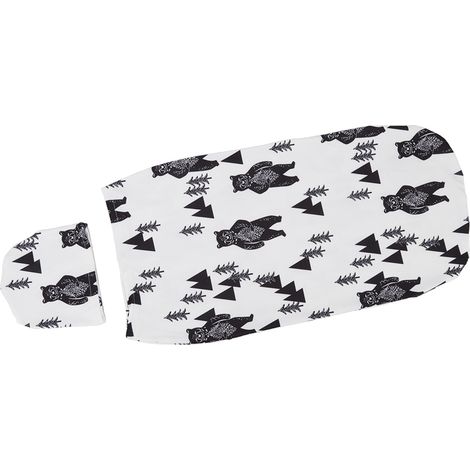 Ensemble de couverture et bonnet d'emmaillotage doux et élastique anti-frisson pour bébé (0 à 3 mois) - Motif ourson (1/5)