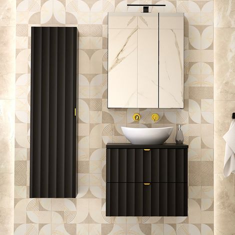 Conjunto de muebles con lavabo individual 60cm y columna Lexa Negro (1/4)