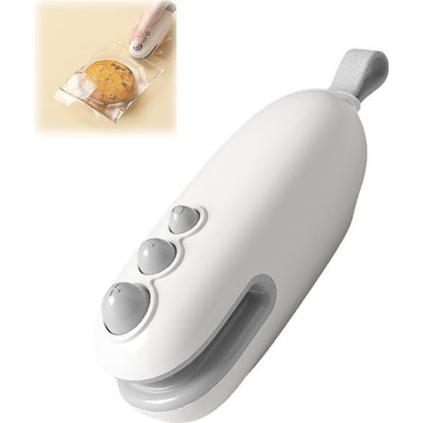 Scelleuse thermique mini rechargeable 2 en 1 avec lame de coupe intégrée, scelleuse portable et rapide pour sacs alimentaires et sachets de chips, scelleuse sous vide hermétique, couleur blanche (1/5)