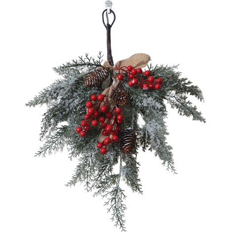 (2 par paquet) (avec crochet) Décoration de Noël suspendue à une branche courte de 2 mètres de long avec 20 lumières, allumées en continu et clignotantes, boîtier à piles (3 piles AA non requises) (1/5)