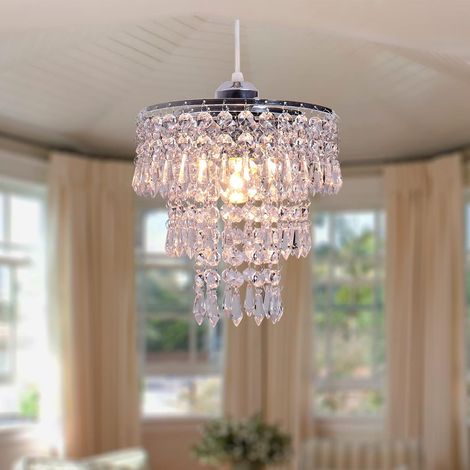 1 Lustre Cristal, Suspension Réglable 60cm, Verre Goutte Pluie, Cadre Acier, Pour Salon Chambre