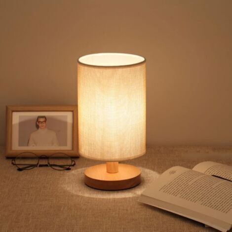 Aimoonsa – Lampe de chevet en bois carré avec abat-jour en tissu – Ambiance tamisée pour chambre, salon, hôtel, café – Faible consommation d'énergie (1/5)