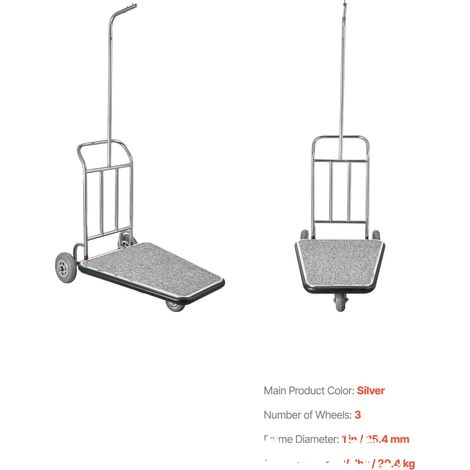 Carro para equipaje, capacidad de carga de 600 lb, construcción duradera de acero inoxidable, 600 lb (1/2)