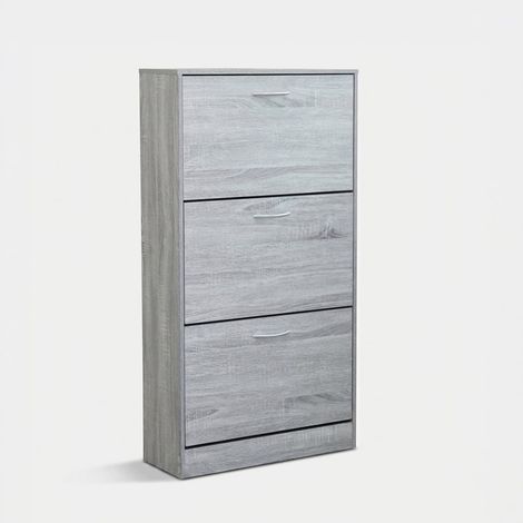 Zapatero de madera ahorraespacio de 3 puertas Vicky - Gris claro (1/5)