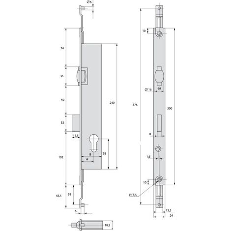 Serrure 3 points pêne dormant à rouleau coffre de 45mm pour tringle plate - STREMLER - 2274.45.TI (1/2)