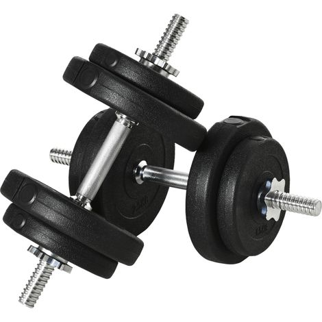 Kit d'haltères de 20 kg (4 disques de 2,5 kg et 4 disques de 1,5 kg) avec 8 disques et 2 haltères de 2 kg, 43 x 18 x 7,5 cm, noir (1/5)