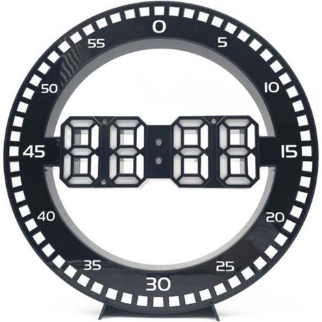 Horloge murale lumineuse LED avec grande roue - horloge électronique ronde - réveil - réveil numérique - horloge murale phosphorescente - horloge numérique pour chambre et salon - réveil électronique (1/4)