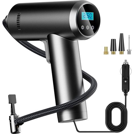 Tragbarer Reifenfüller-Luftkompressor, 12-V-Gleichstrom-Autoluftpumpe für Autoreifen, 150 PSI mit intelligentem digitalem Druckmesser und LED-Notleuchten für Motorrad, Fahrrad, Ball