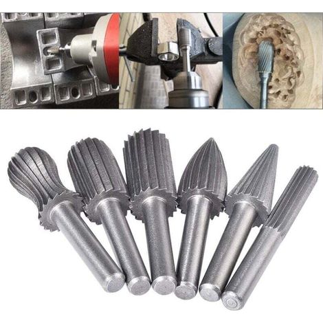 Set mit 6 Hartmetall-Rotationsfräsern – Doppelschnitt – 6-mm-Schaft – Feil-/Gravur-/Schleifspitzen (1/4)