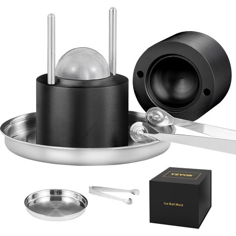 VEVOR Prensa para Bolas de Hielo 2,4" Kit de Prensa para Bolas de Hielo de Aleación de Avión para Esferas de Hielo de 60mm, Prensa para Hielo con Pinza y Bandeja de Goteo, para Whisky, Cocktail, Negro