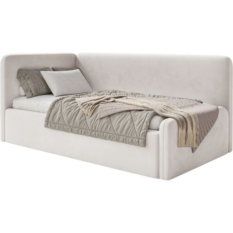 Selsey Fanko –Jugendbett 90x200 cm mit Kopfteil links, Samt, Hellbeige