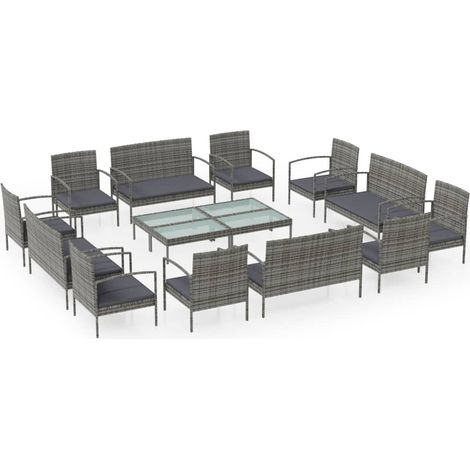Maison Exclusive - 16-tlg. Garten-Lounge-Set mit Auflagen Poly Ra (1/5)