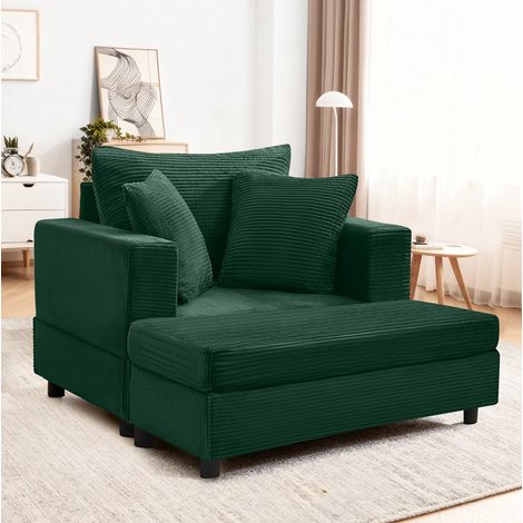 Chaise longue vert émeraude en métal et bois avec rangement, repose-pieds et 3 coussins (1/5)