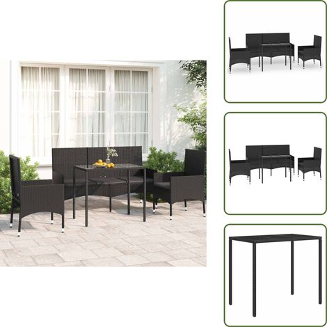 Salon de jardin 4 pcs avec coussins Noir Résine tressée - Salon De Jardin - Mobilier De Jardin - Set De Salon - Table De Jardin - Chaises De Jardin (1/5)