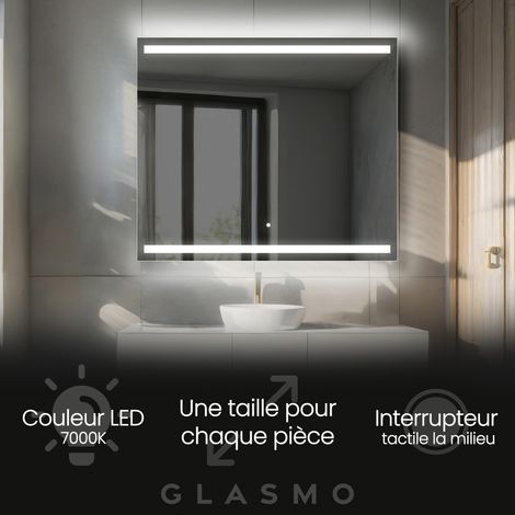 Moderne Miroir avec LED Illumination Salle de Bain 80x90 cm Lucy - Vertical Rectangulaire sur Mesure LED Lumineux Miroir avec Éclairage intégré - Blanc Froid 7000 K avec Interrupteur Tactile (1/5)