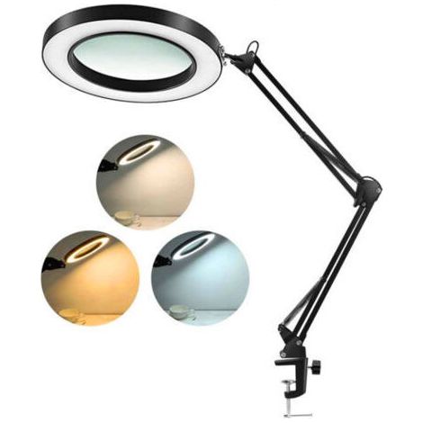 Lampe loupe à LED avec pince, Loupe avec Lumière de 8 Dioptries Lampe de Loupe éclairées