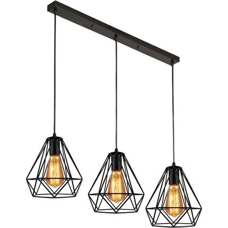 U-do E27 Lustre Industriel Suspension Cage en Métal Vintage Lampe de Plafond Vintage Abat-Jour (1/4)