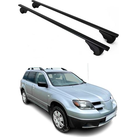 OMAC Barres de toit pour Mitsubishi Outlander I 2003-2006 – TÜV / DIN 75302:2019 – Antivol inclus – Charge max 75 kg – 2 barres Noir (1/4)